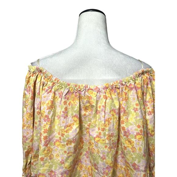 Free People Smocked Crop Top Off Shoulder Floral Button Front Multicolor W S NWT - Picture 7 of 11